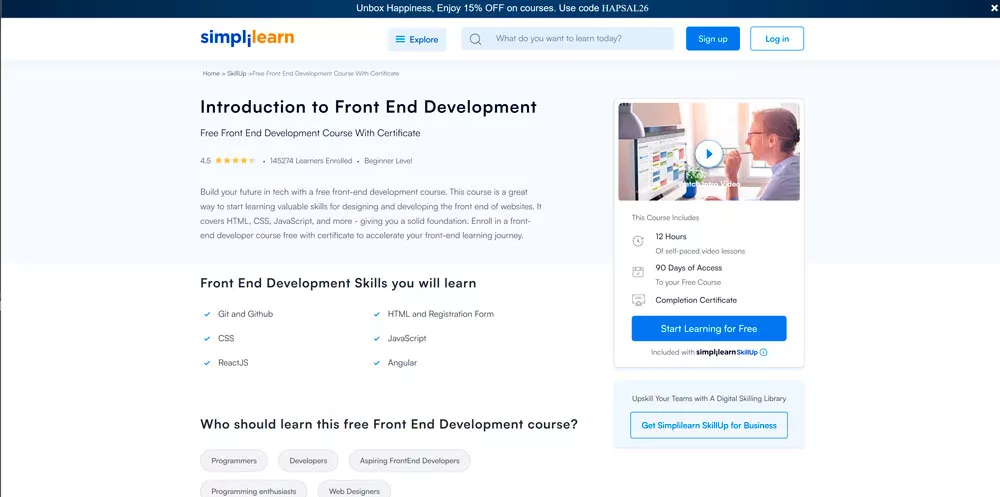 Simplilearn &mdash; SkillUp (Introduction to Front-End Development, JavaScript Basics)