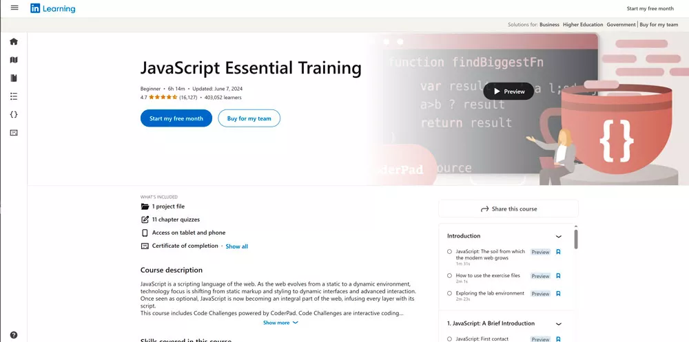 LinkedIn Learning &mdash; JavaScript Essential Training