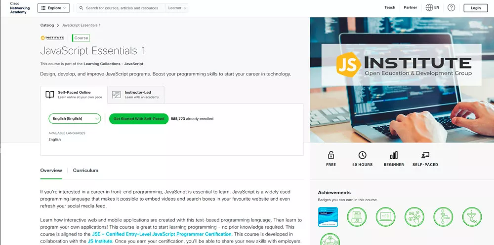 Cisco NetAcad &mdash; JavaScript Essentials 1 (JSE)