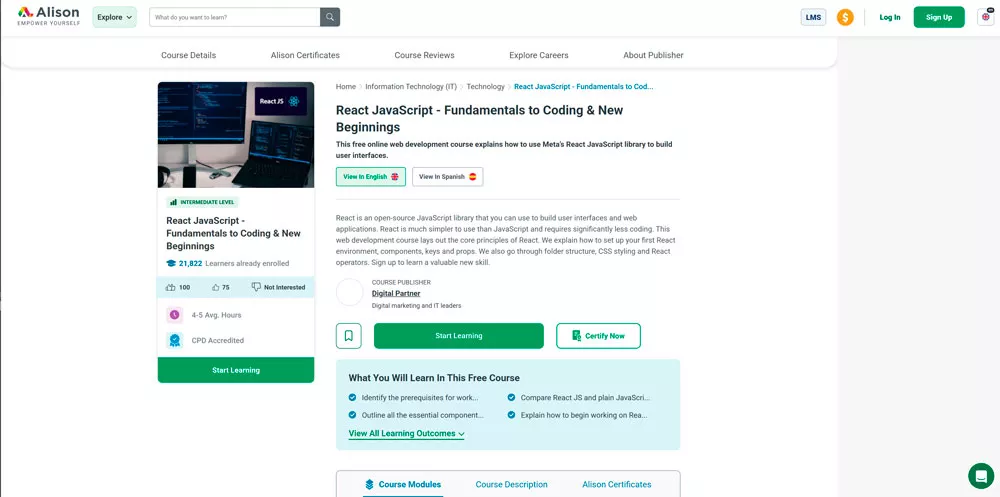 Alison &mdash; React JavaScript: Fundamentals to Coding Essentials