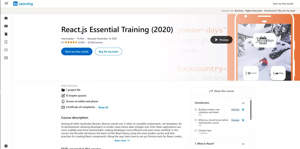 LinkedIn Learning &mdash; React Essential Training