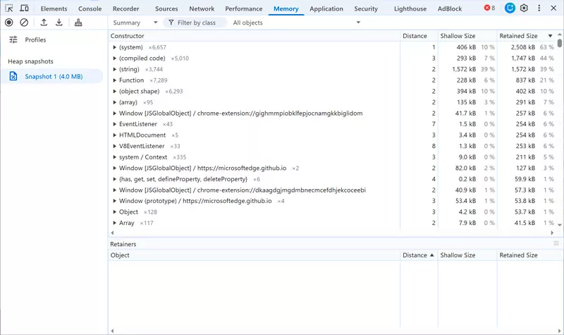 Take heap snapshot