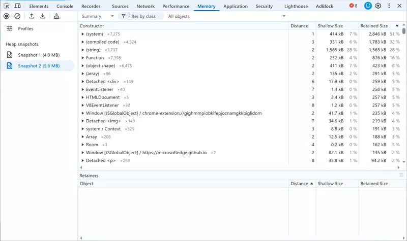 Take heap snapshot