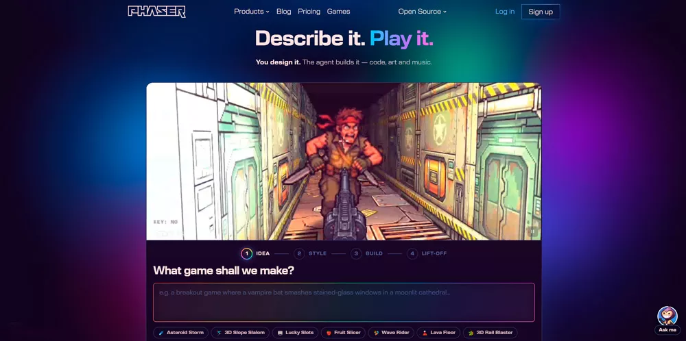 Сайт Phaser с демонстрацией движка для двумерных игр