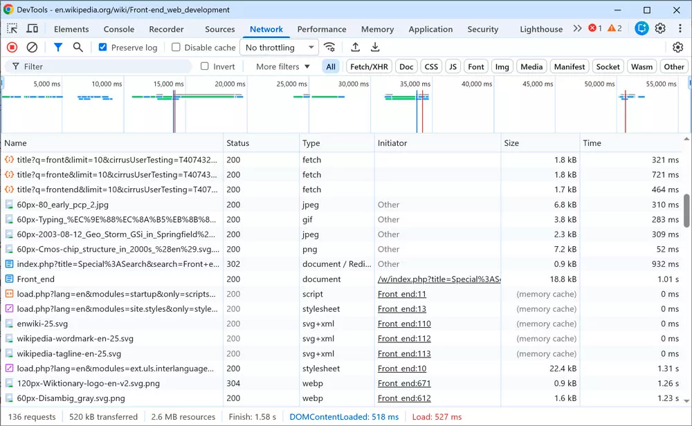 Вкладка Network в Chrome DevTools &mdash; список API-запросов с методами, статусами и таймингами