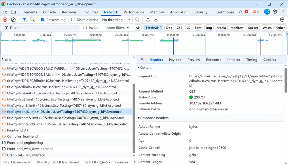 Панель Headers в DevTools: General-блок с URL и статусом, Response Headers, Request Headers одного запроса