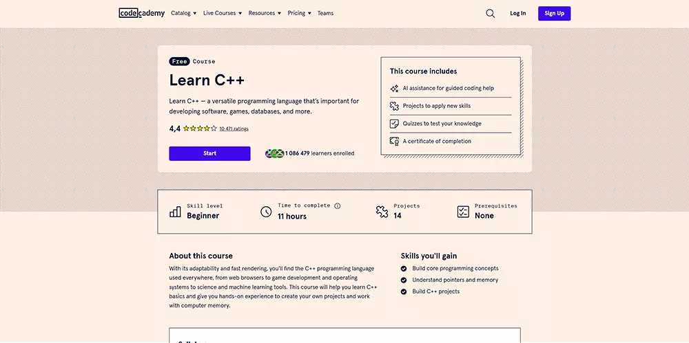 Codecademy — Learn C++