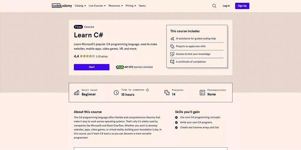 Codecademy — Learn C#