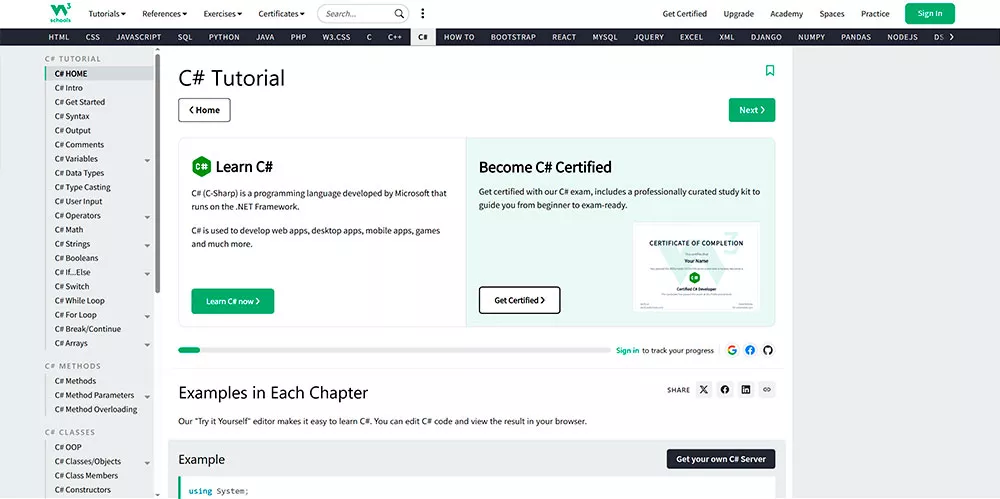W3Schools — C# Tutorial