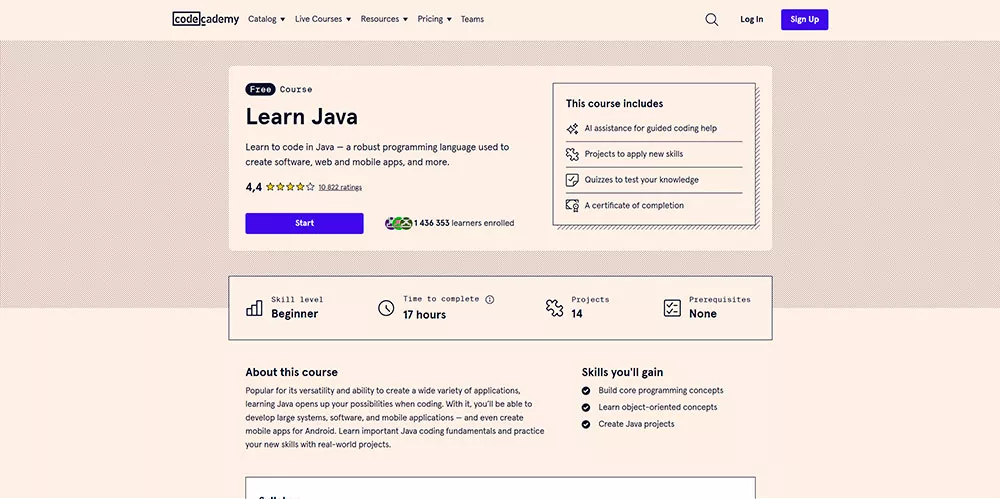 Codecademy — Learn Java