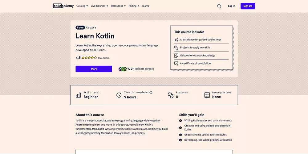 Codecademy — Learn Kotlin