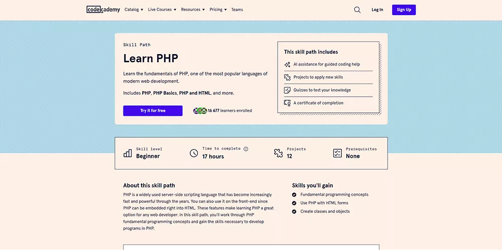 Codecademy — Learn PHP