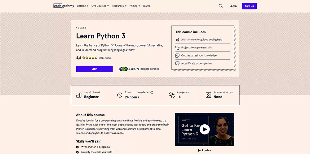 Codecademy — Learn Python 3