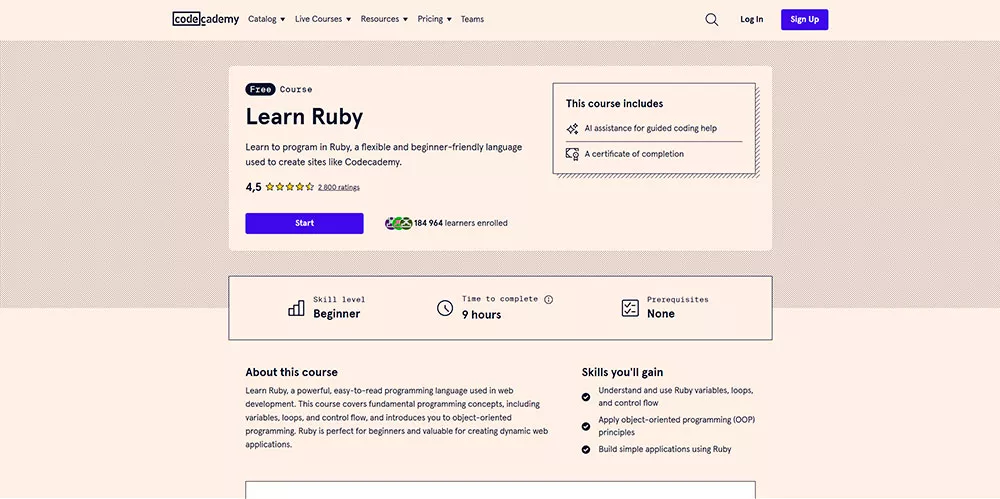 Codecademy — Learn Ruby